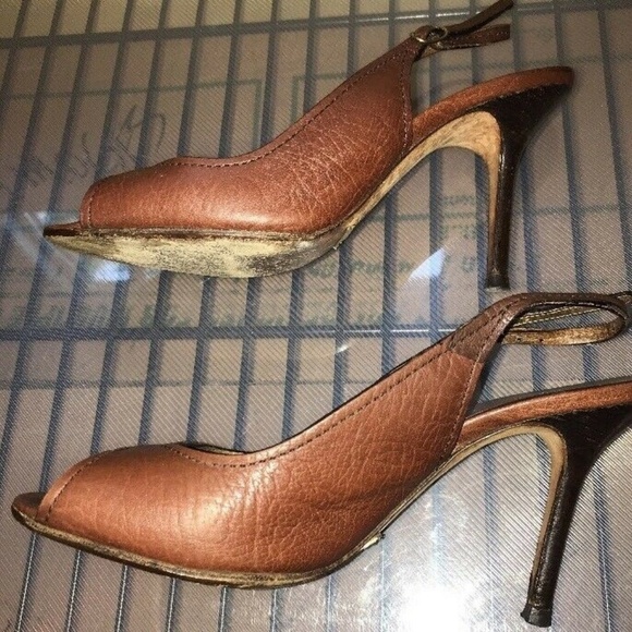 Dolce & Gabbana Sz 36 Brown Leather Peep Toe Heels - Picture 4 of 14